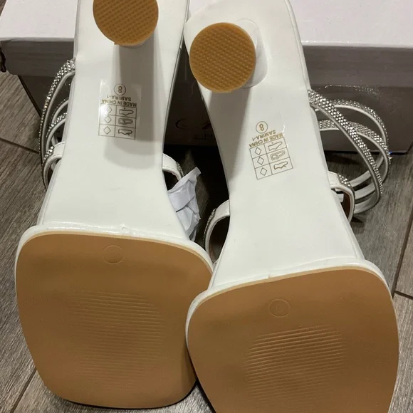 New in Box - Rhinestone Strap Heels – White | Size 8 | Wrap Around - Picture 4 of 6